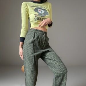 Vintage BEB Green Highwaisted Houndstooth Cotton Pants 23-24” XS